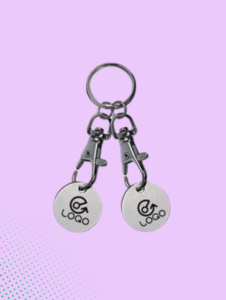 Porte-clés jeton de caddie métal avec mousqueton